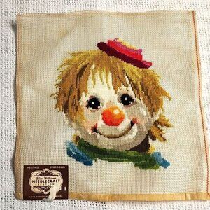 Elsa‎ Williams Vintage #21140 12"x12" Sad Clown Hand Embroidered Needlepoint